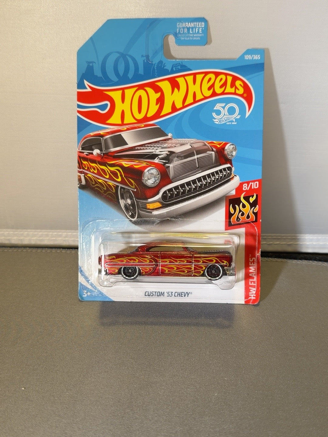 2018 Hot Wheels Custom ’53 Chevy Metallic Red HW Flames 8/10 109/365 FJW67 front