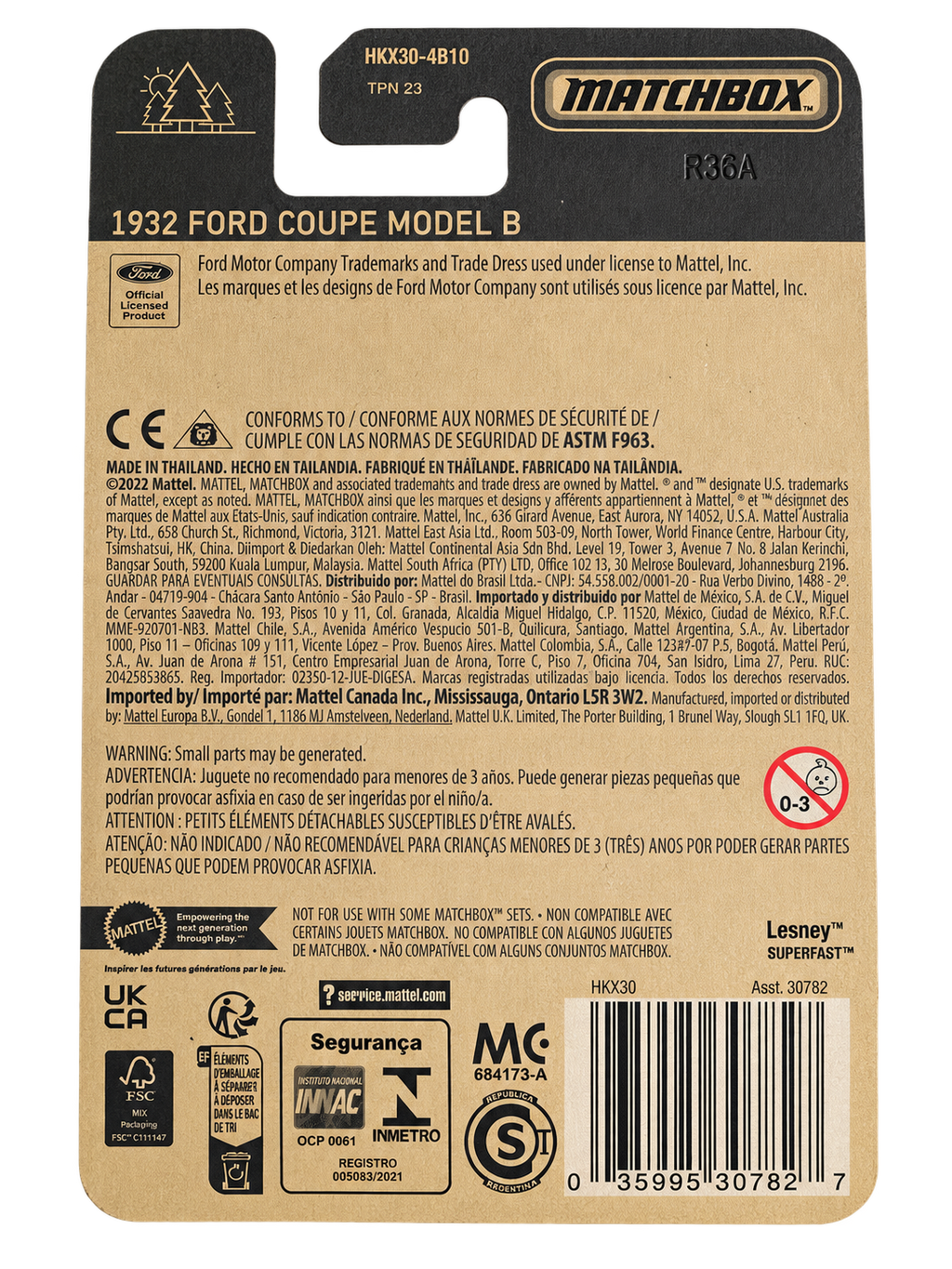 2023 Matchbox 1932 Ford Coupe Model B Super Chase 70th Anniversary back card