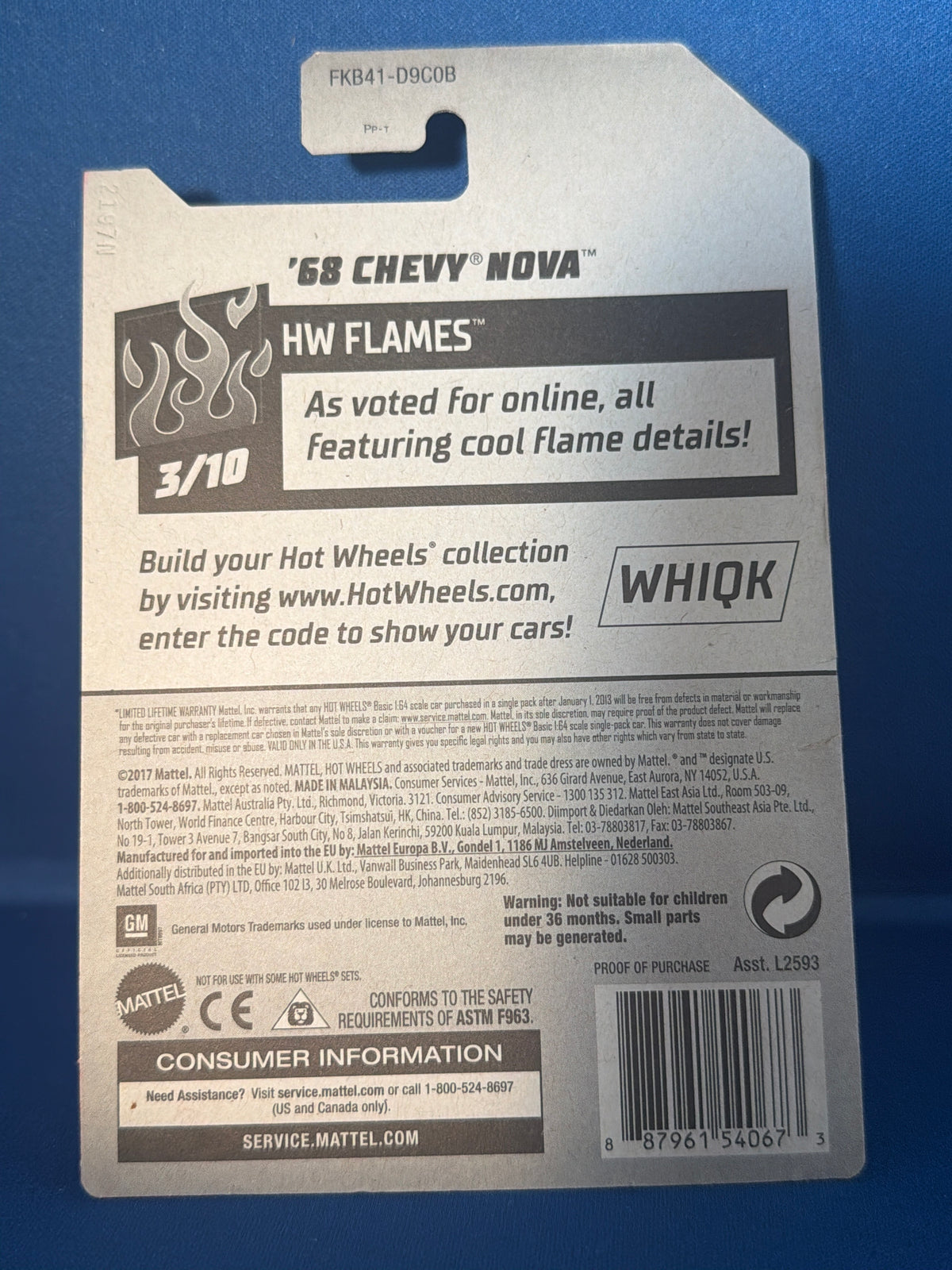 2018 Hot Wheels HW Flames ‘68 Chevy Nova Super Treasure Hunt Purple — back view