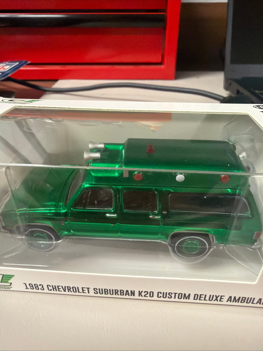 GreenLight 1983 Chevy Suburban K20 Ambulance Green Machine Chase 1:64 — front view