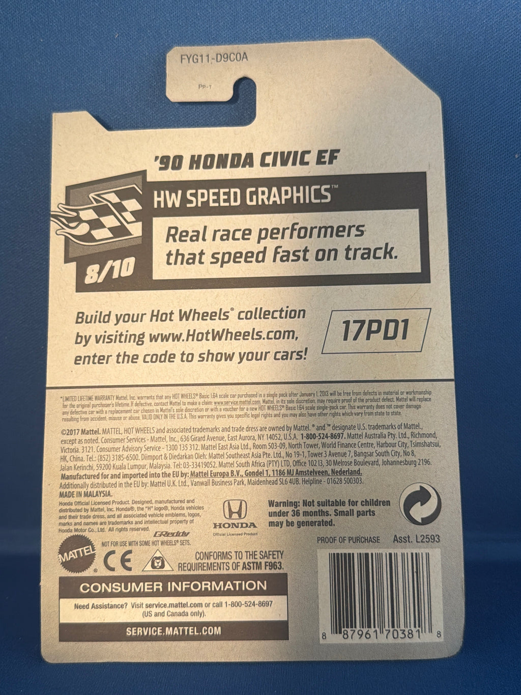 Hot Wheels Factory Sealed 2019 Super Treasure Hunt 90 Honda Civic EF - White — back view