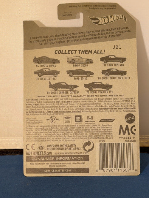Actual back card photo 2016 Fast Furious orange Toyota Supra DVG75