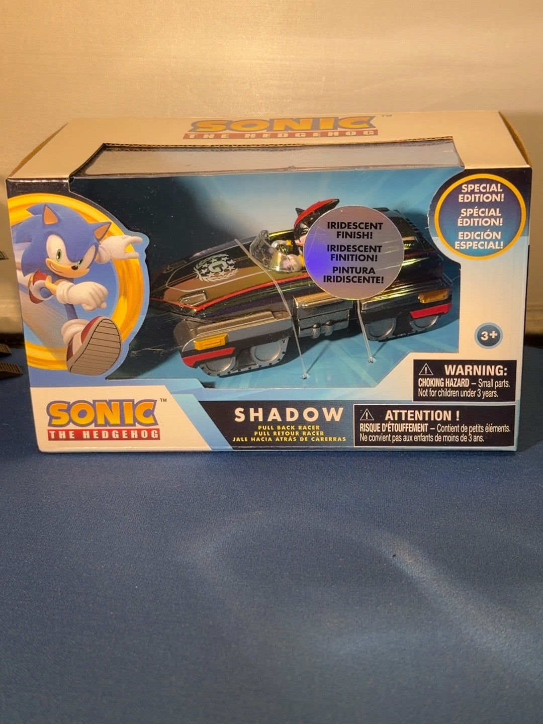 Actual front of boxed Sonic Shadow iridescent racer