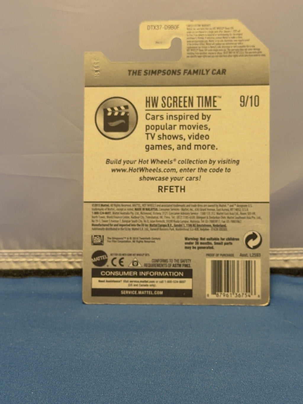 2017 Hot Wheels Simpsons Family Car DTX37 card back