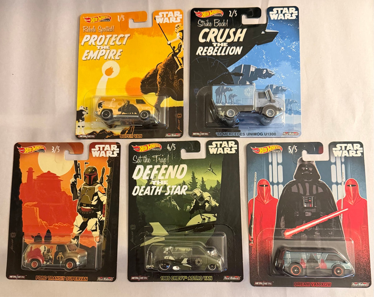 Hot Wheels Premium Star Wars Complete 5-Car Set 1/5–5/5 Real Riders — listing photo 1