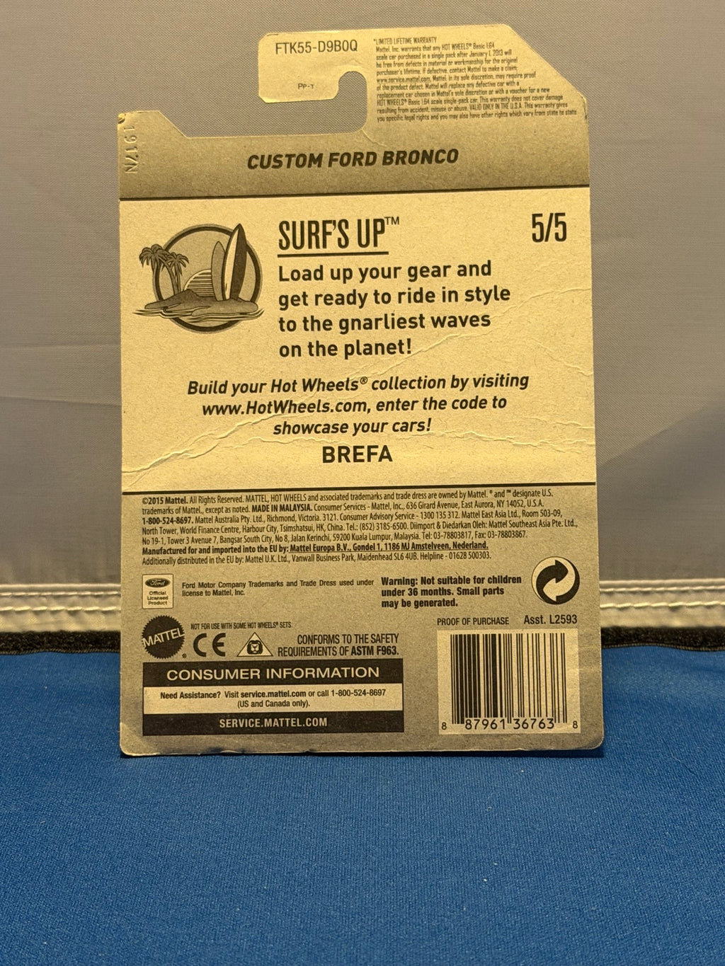 Custom Ford Bronco original card back showing creases