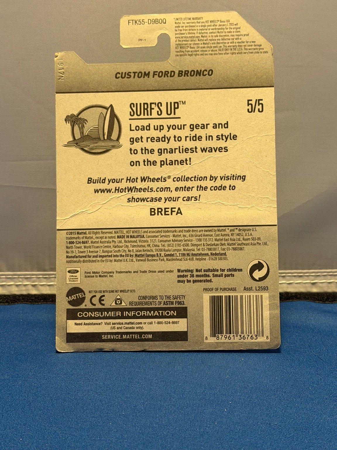 Custom Ford Bronco original card back showing creases
