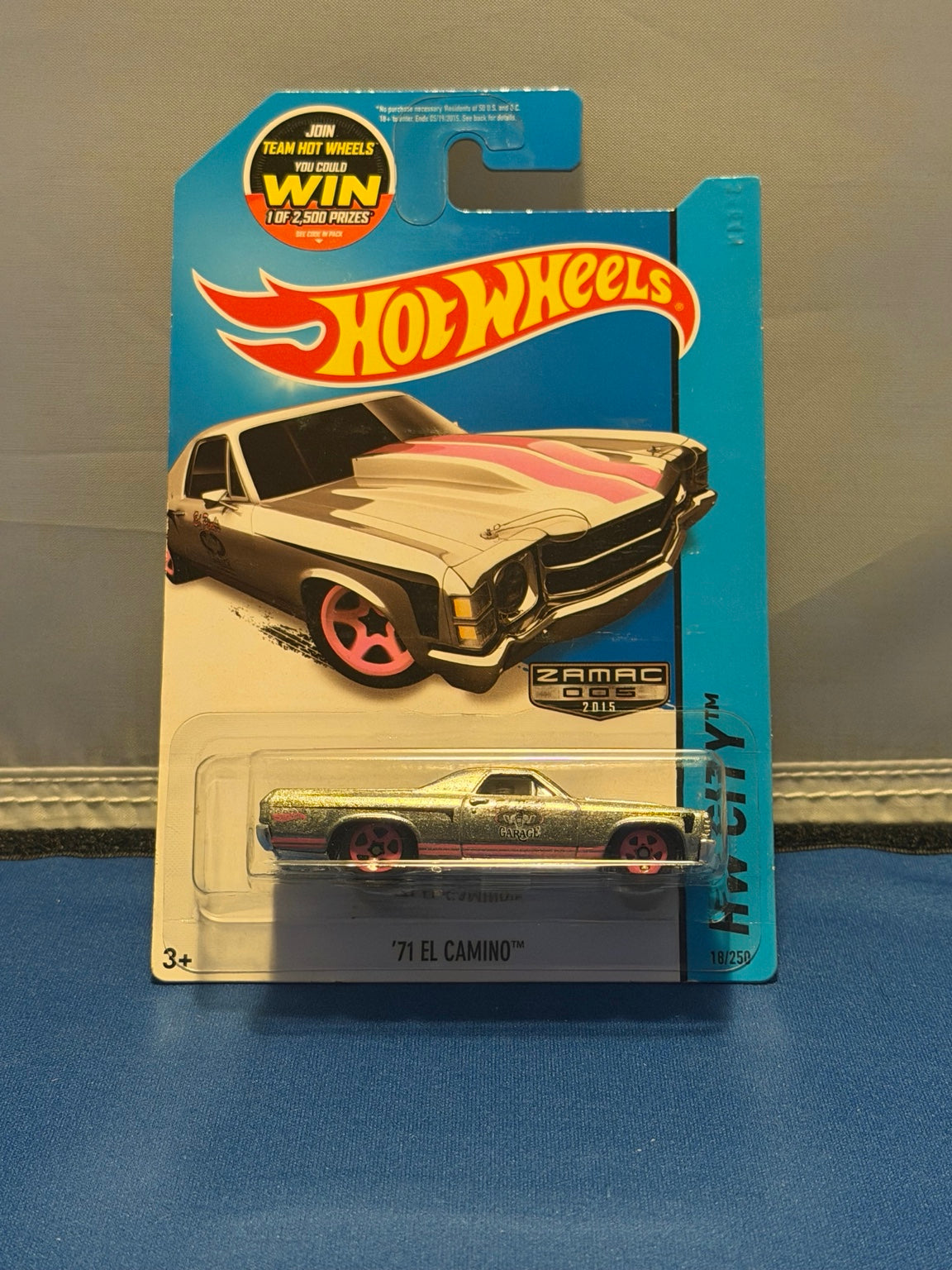 2015 Hot Wheels ’71 El Camino ZAMAC 005 CFJ79 pink wheels card front