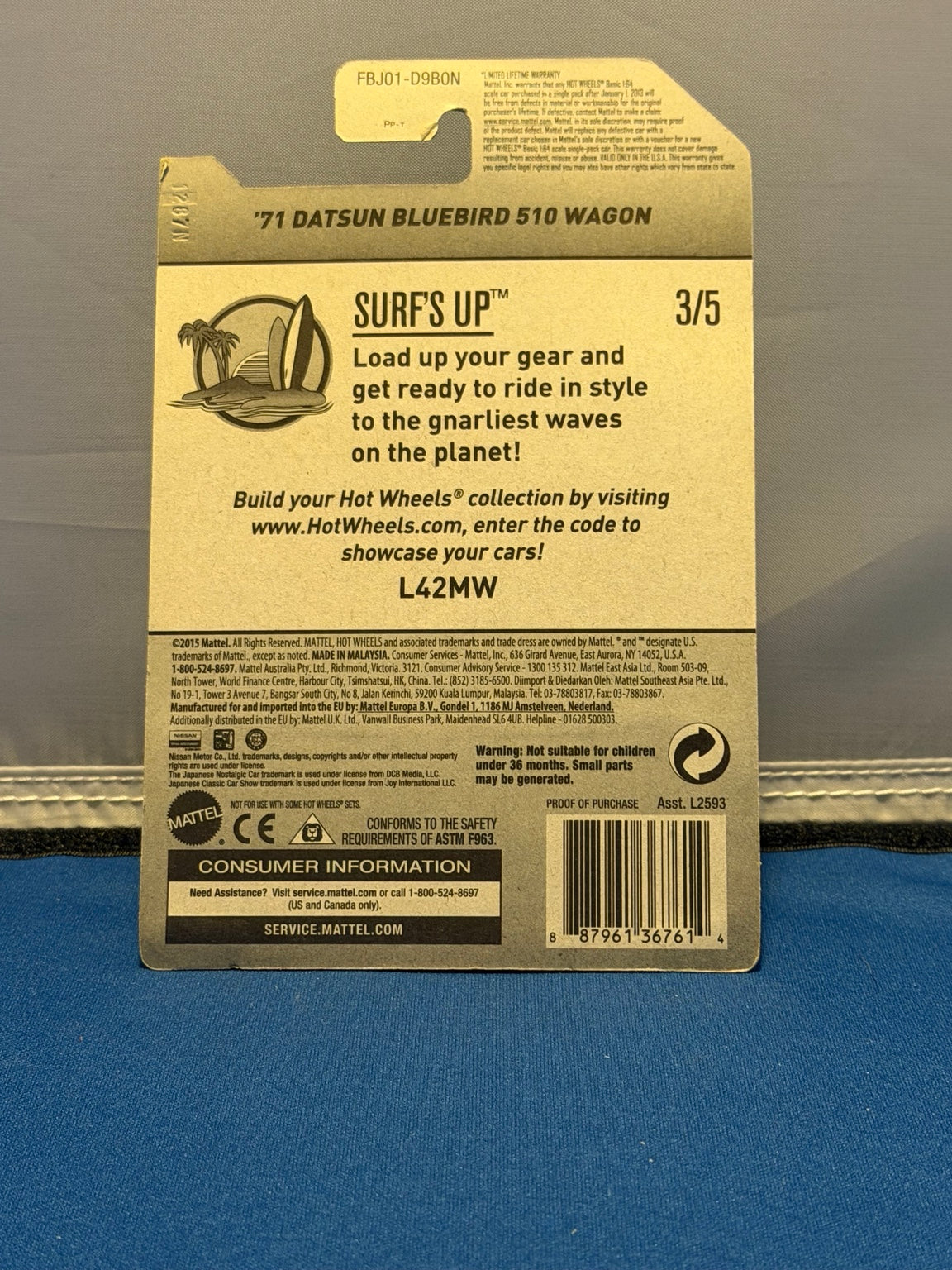 Datsun 510 Wagon FBJ01 card back showing small hanger tear