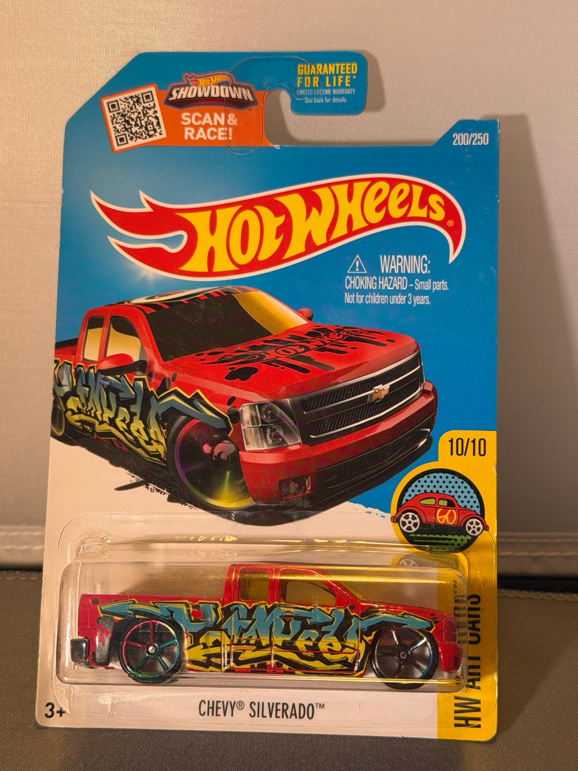 2016 Hot Wheels Chevy Silverado Red HW Art Cars 10/10 200/250 DHX70 — front of original packaging