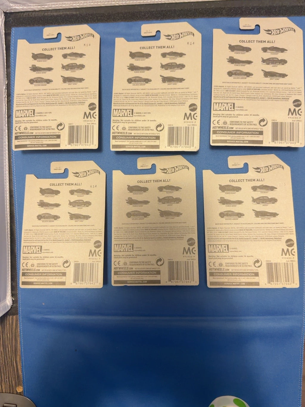 Original backs of all six cards