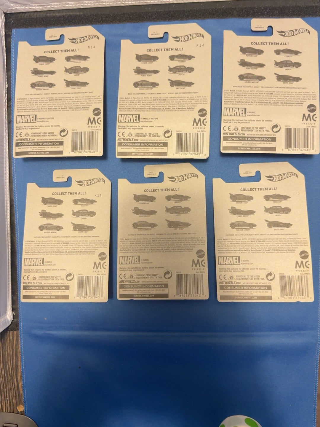 Original backs of all six cards