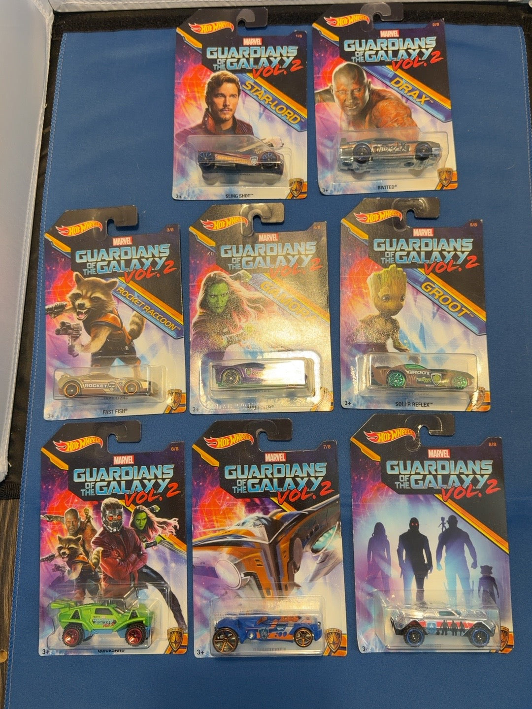 Complete Guardians of the Galaxy Vol. 2 Hot Wheels eight-car set, front