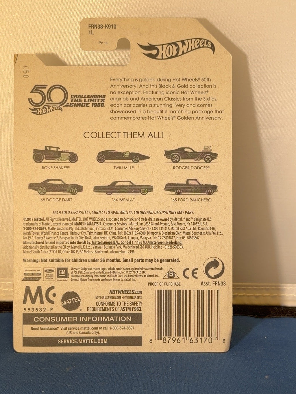 Original back photo 2018 Hot Wheels Black Gold 64 Impala FRN38