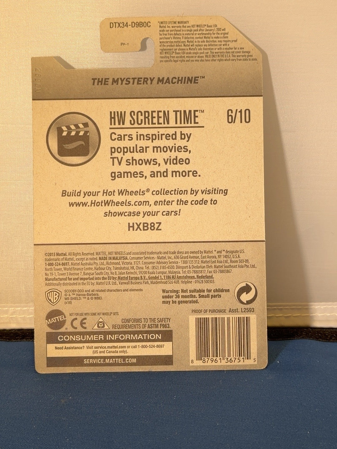 Actual back photo 2017 Hot Wheels Mystery Machine DTX34 HW Screen Time 6/10