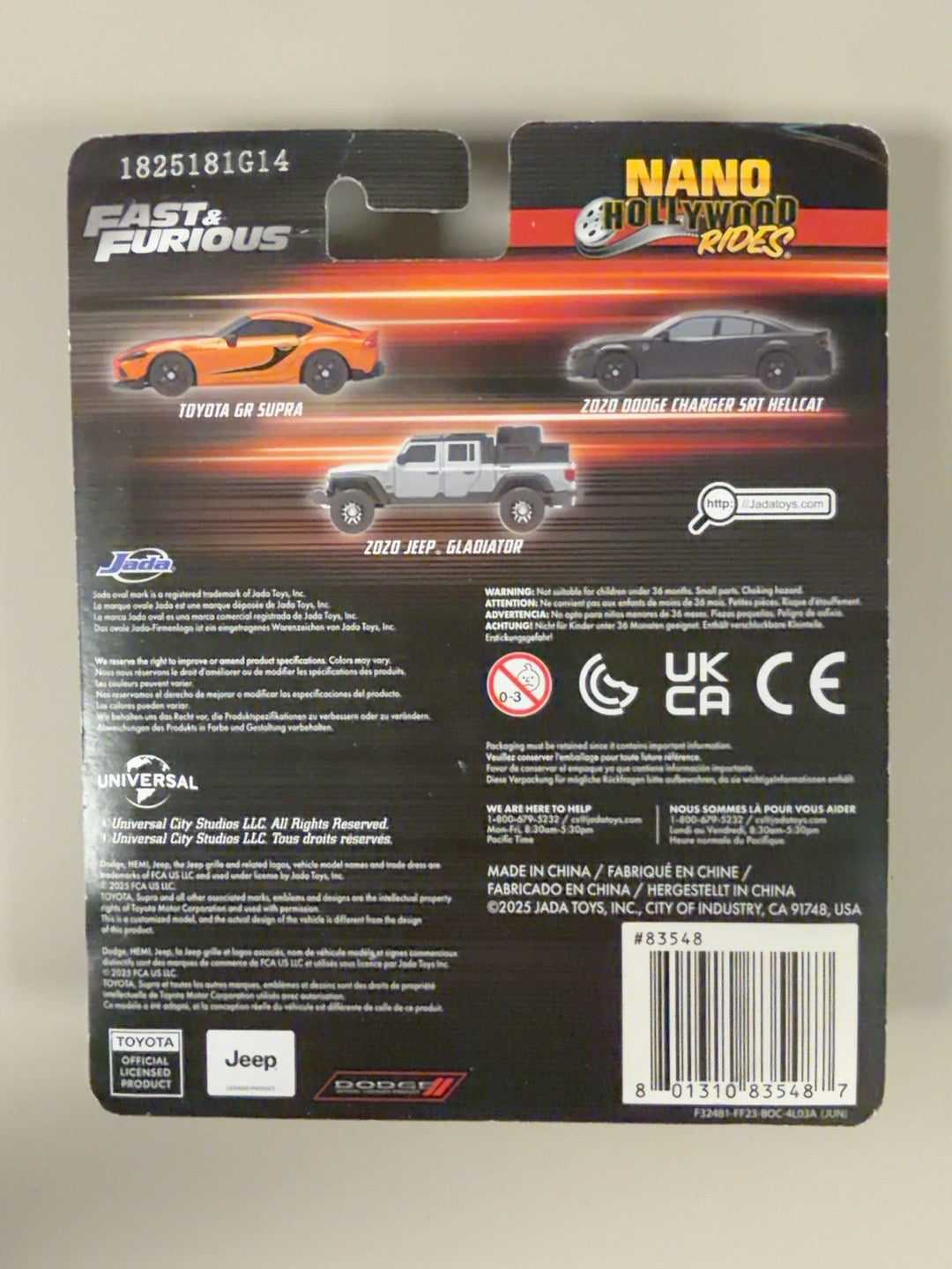 Jada Fast and Furious Hellcat Gladiator Supra 3-pack original back photo