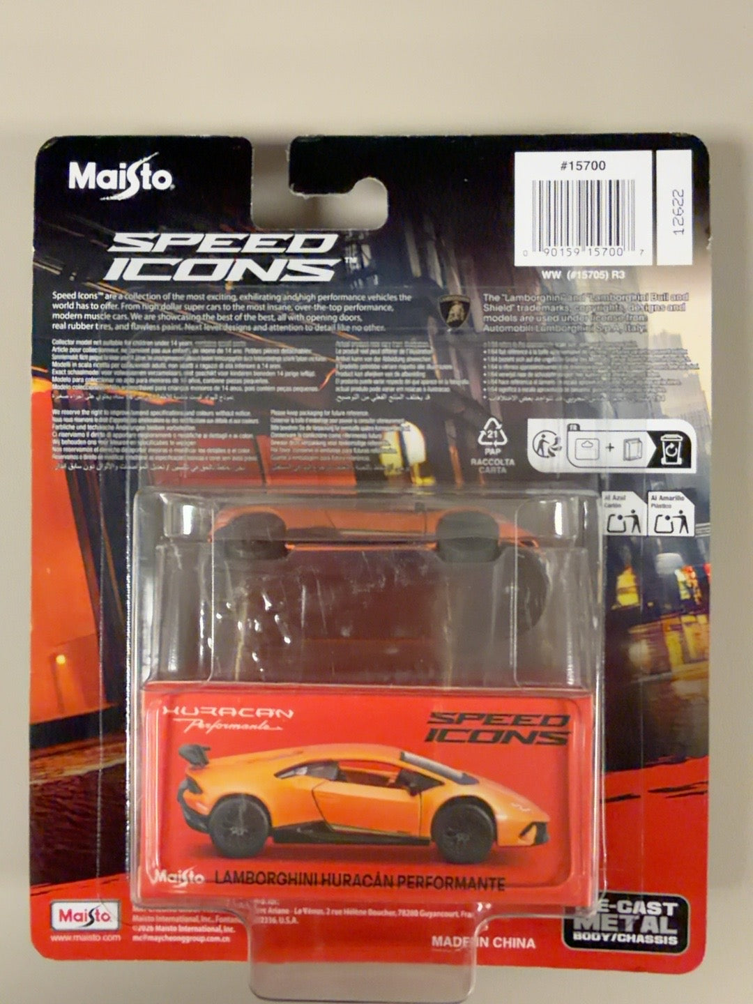 Maisto Speed Icons orange Huracan Performante back original photo