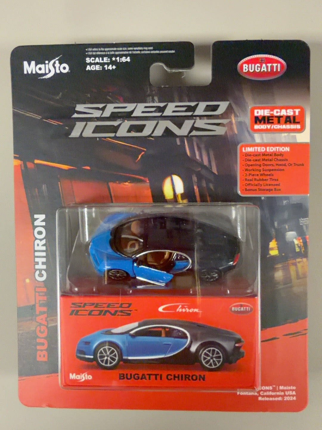Maisto Speed Icons Bugatti Chiron blue black front original photo