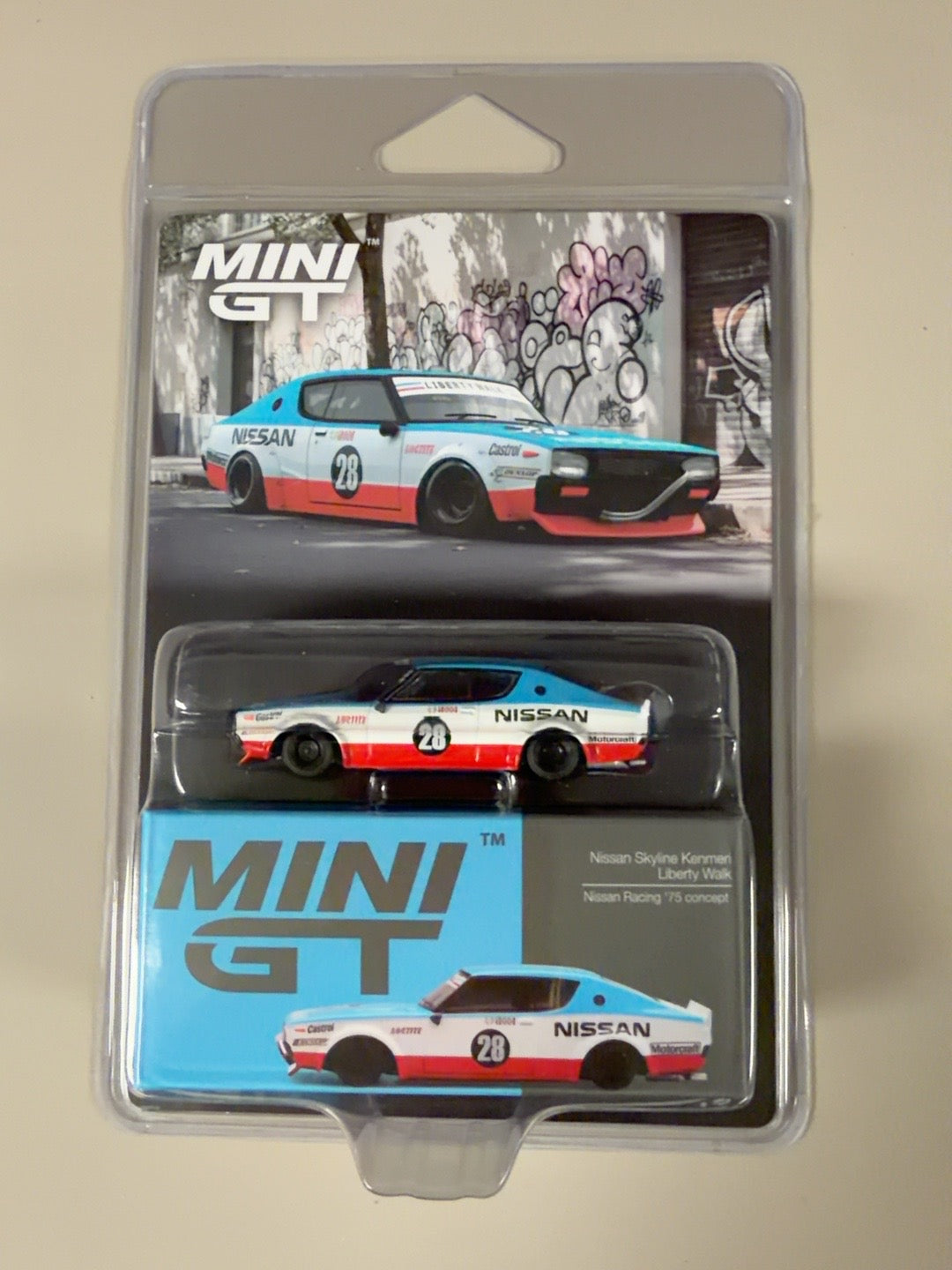 MINI GT Nissan Skyline Kenmeri Liberty Walk #28 original front photo
