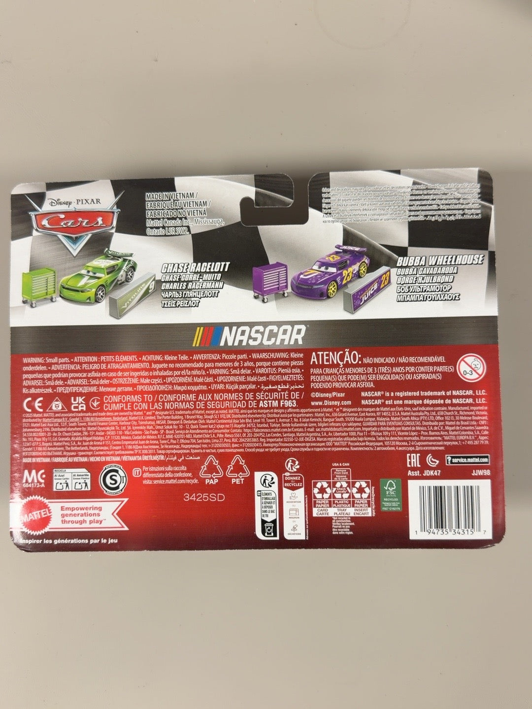 Disney Pixar Cars NASCAR Chase Racelott and Bubba Wheelhouse set back