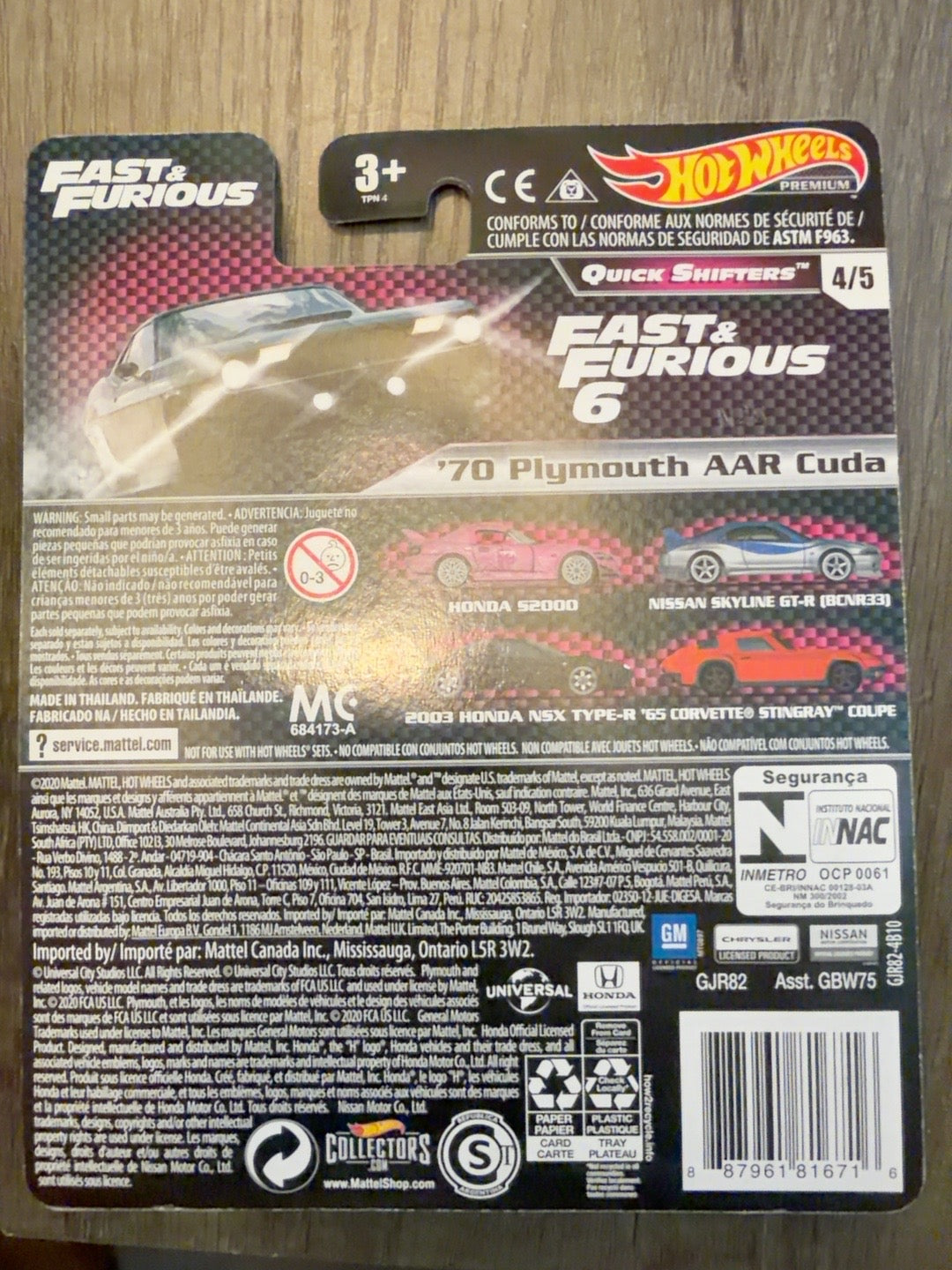 Hot Wheels Premium Fast & Furious Quick Shifters 70 Plymouth AAR Cuda back