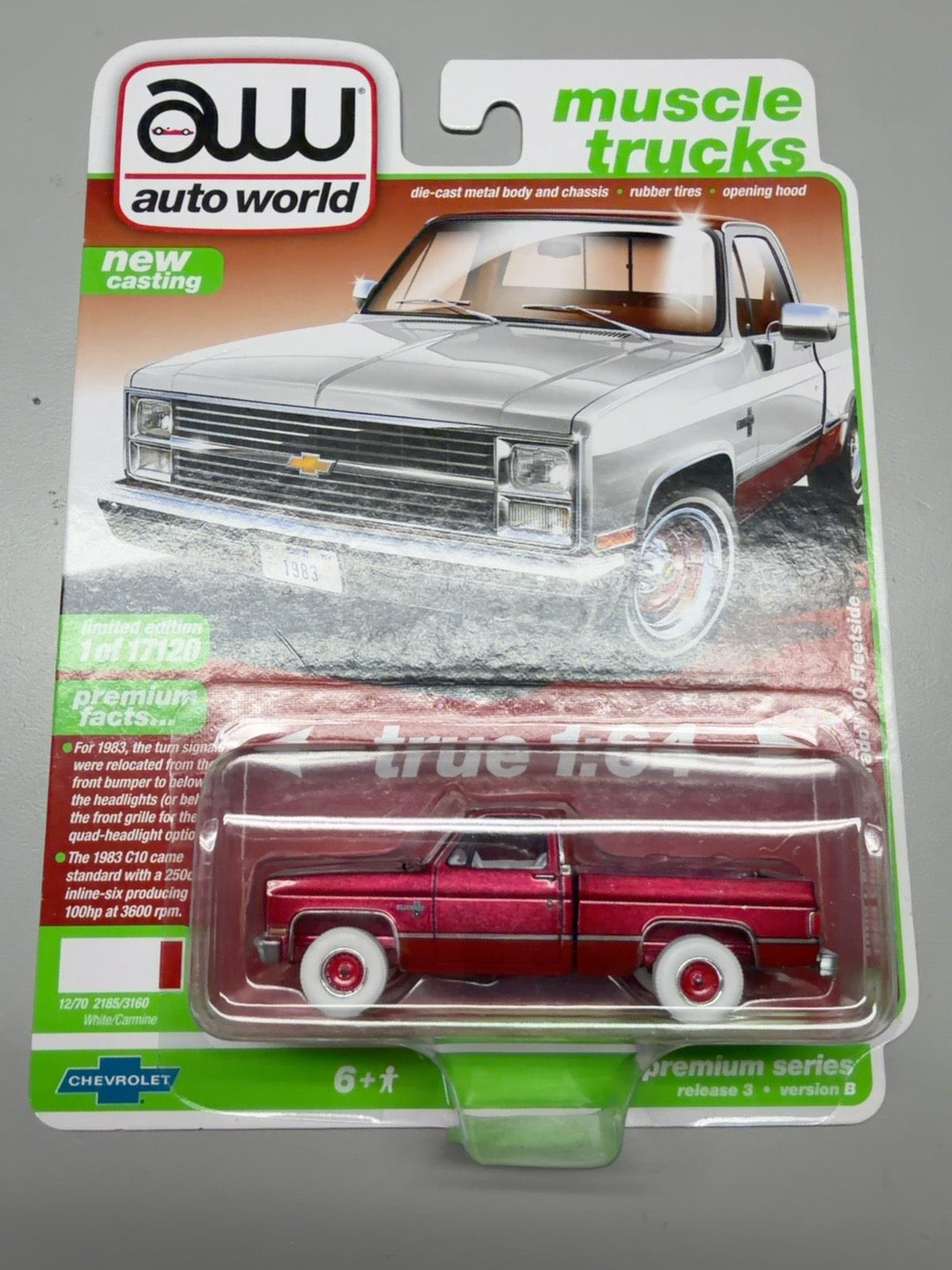 Auto World 1983 Chevy Silverado 10 Fleetside Ultra Red Chase front