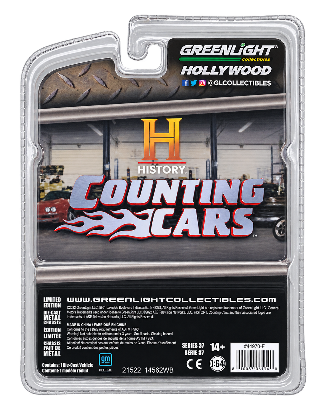 GreenLight Hollywood Counting Cars 1967 Chevrolet Camaro RS Green Machine Chase back package