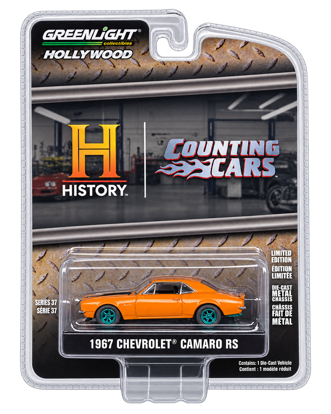 GreenLight Hollywood Counting Cars 1967 Chevrolet Camaro RS Green Machine Chase front package