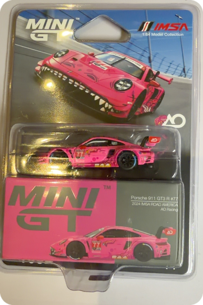 MINI GT Porsche 911 GT3 R #77 AO Racing Roxy 2024 IMSA Road America front