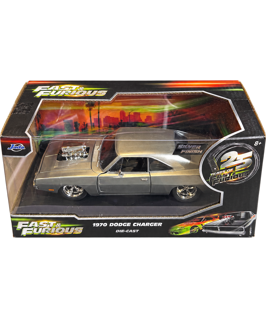 Jada Fast & Furious 25 Years 1970 Dodge Charger Silver Finish Chase angle