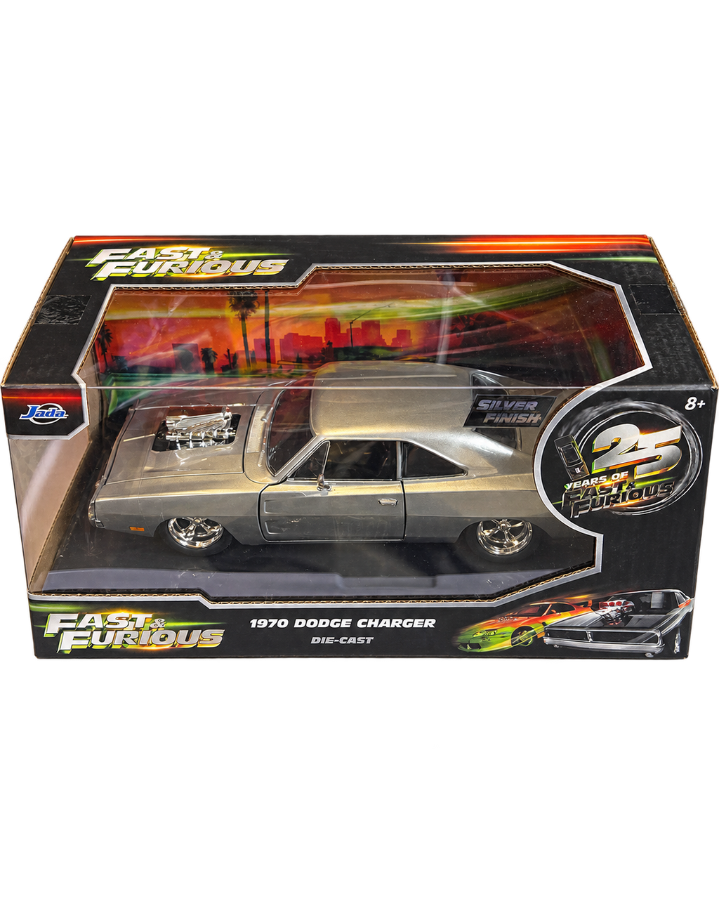 Jada Fast & Furious 25 Years 1970 Dodge Charger Silver Finish Chase package detail