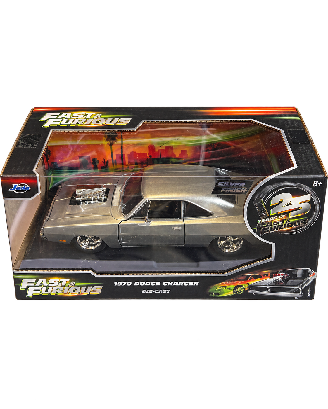Jada Fast & Furious 25 Years 1970 Dodge Charger Silver Finish Chase package detail