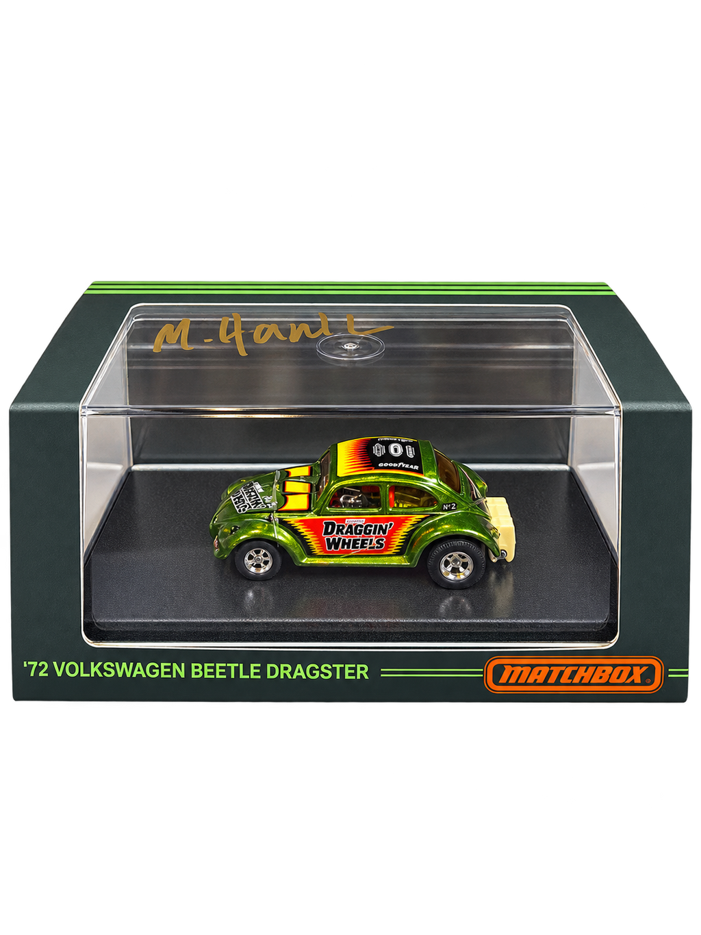 Matchbox Mattel Creations 1972 Volkswagen Beetle Dragster Michael Heralda hand-signed front