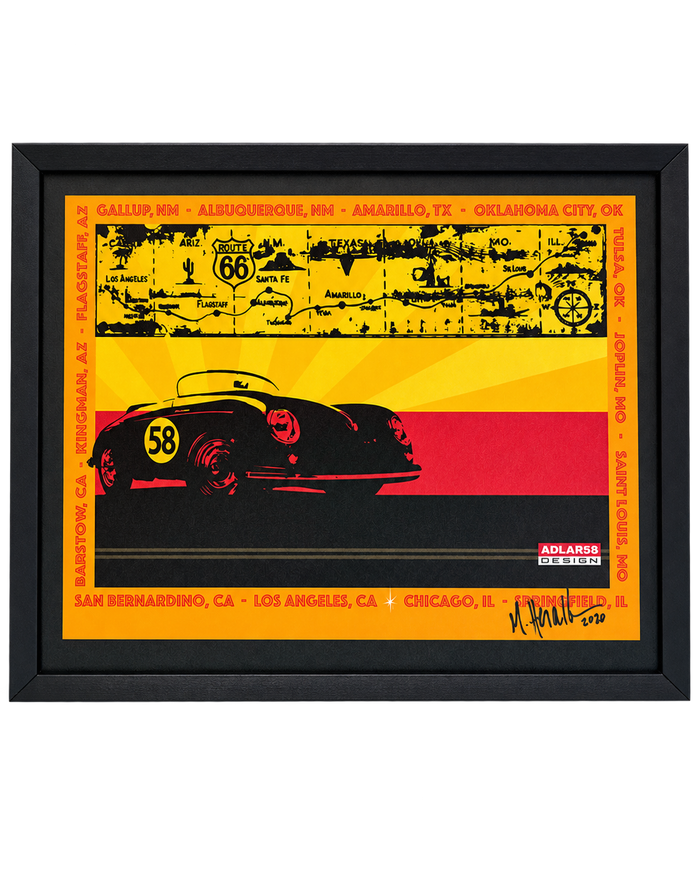 Michael Heralda ADLAR58 Signed Route 66 Framed Art – Hot Wheels / Matchbox Designer