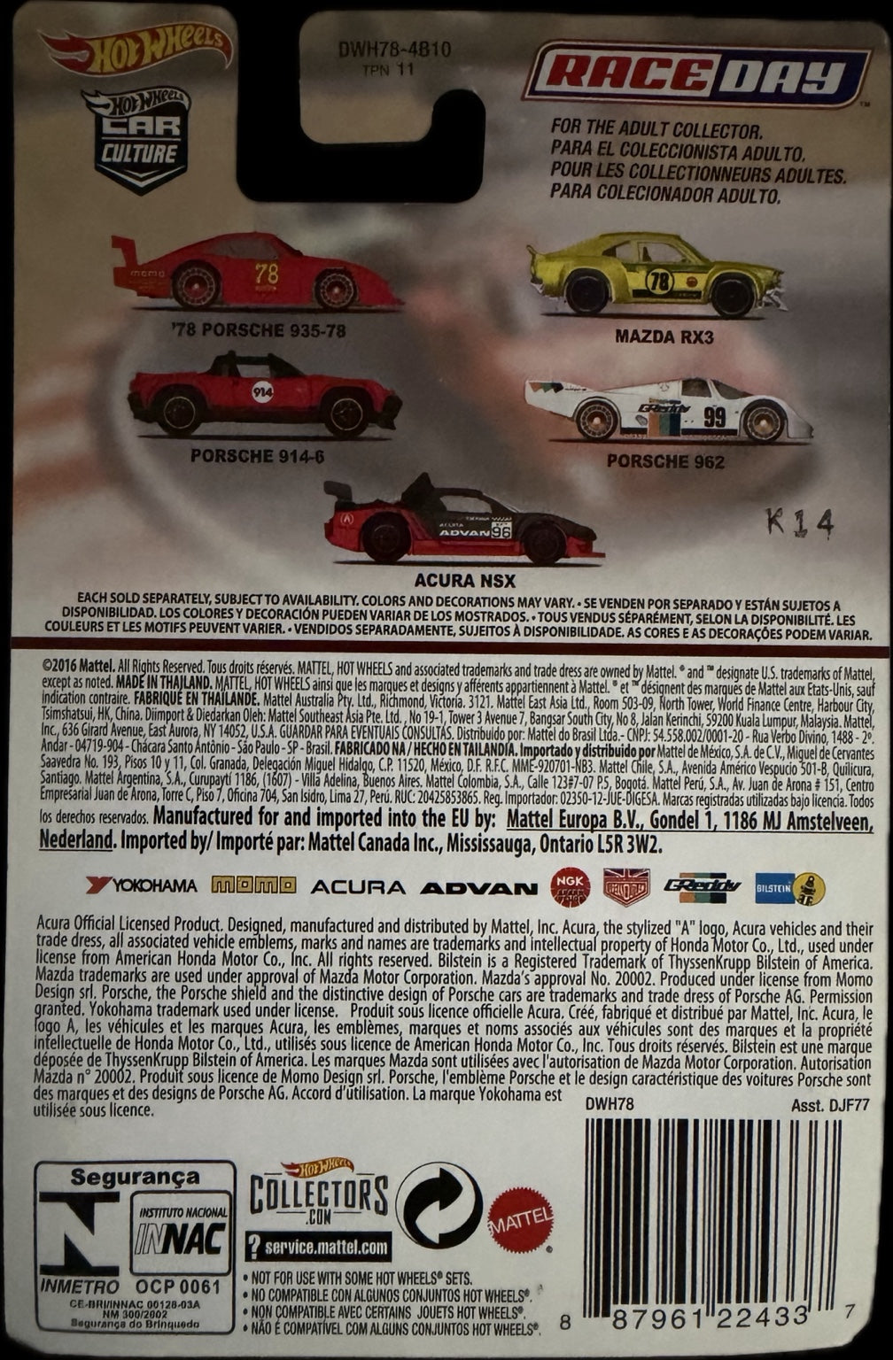 2017 Hot Wheels Car Culture Race Day '78 Porsche 935-78 DWH78 back card
