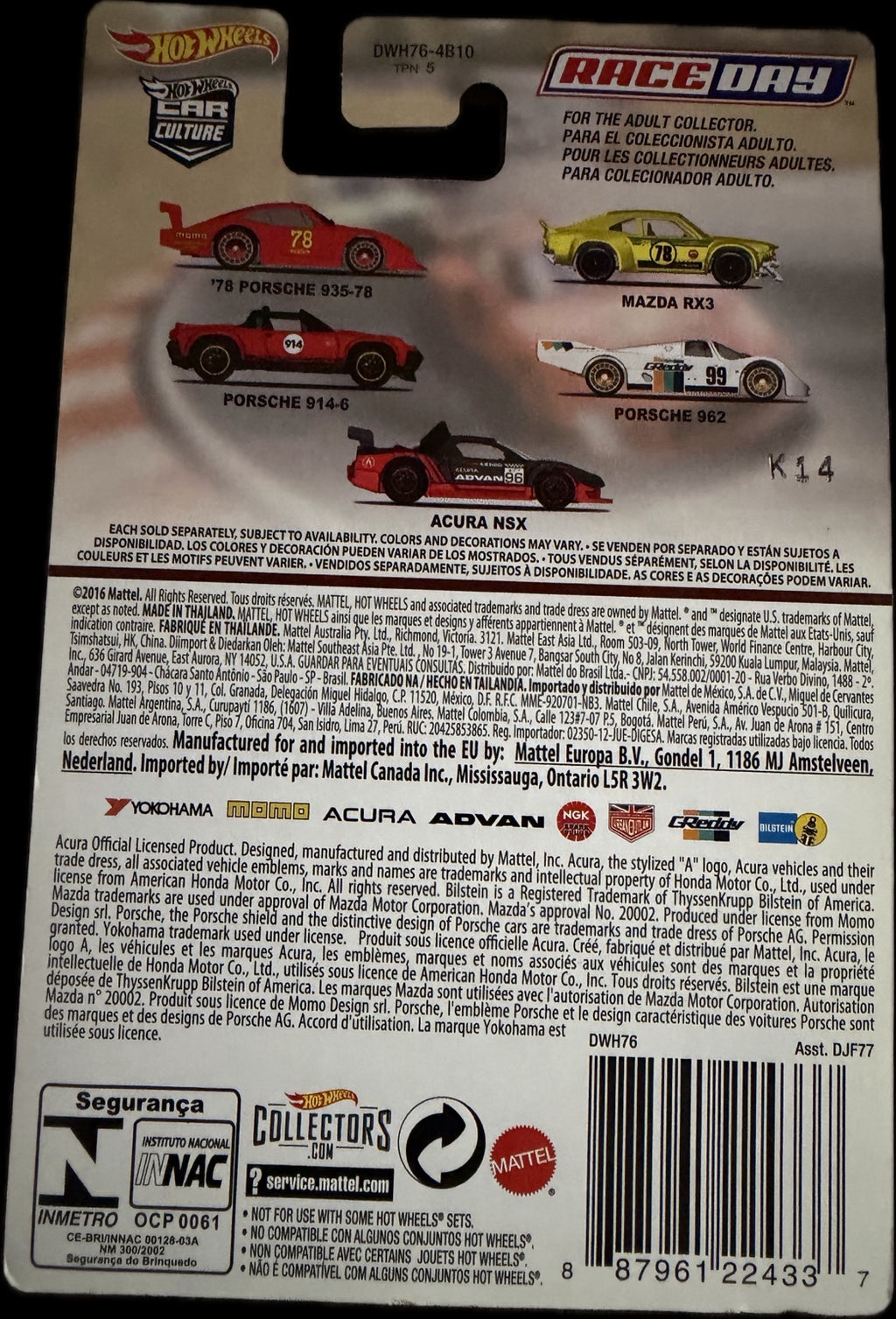 2017 Hot Wheels Car Culture Race Day Porsche 962 DWH76 back card