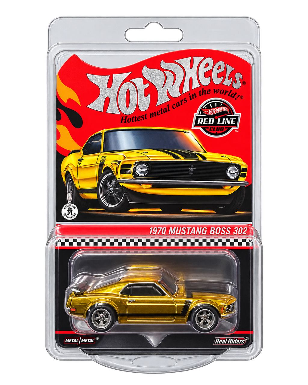 Hot Wheels RLC 1970 Ford Mustang Boss 302 HWF17 Spectraflame yellow front no background