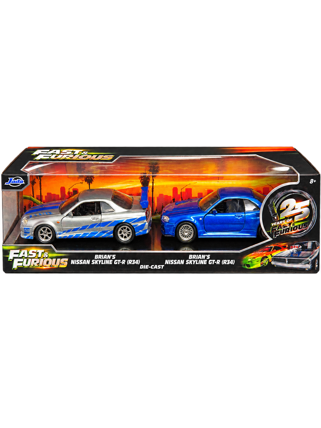 Jada Fast & Furious 25 Years Brian's Nissan Skyline GT-R R34 1:32 twin pack front