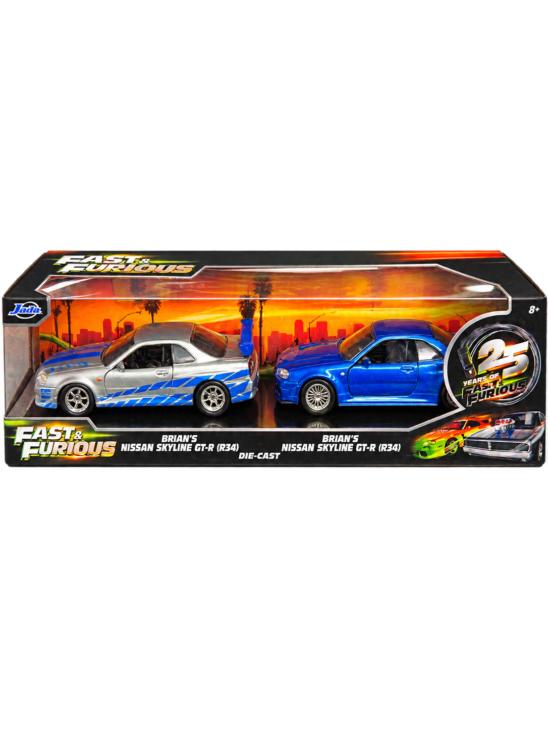 Jada Fast & Furious 25 Years Brian's Nissan Skyline GT-R R34 1:32 twin pack front