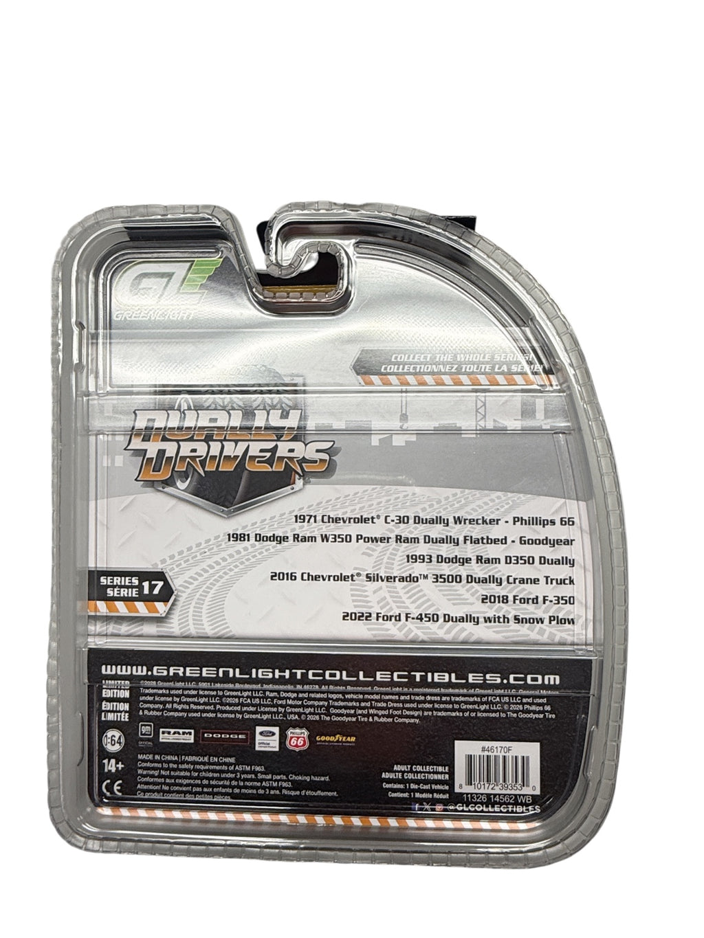 GreenLight Dually Drivers Series 17 2022 Ford F-450 Dually with Snow Plow package back
