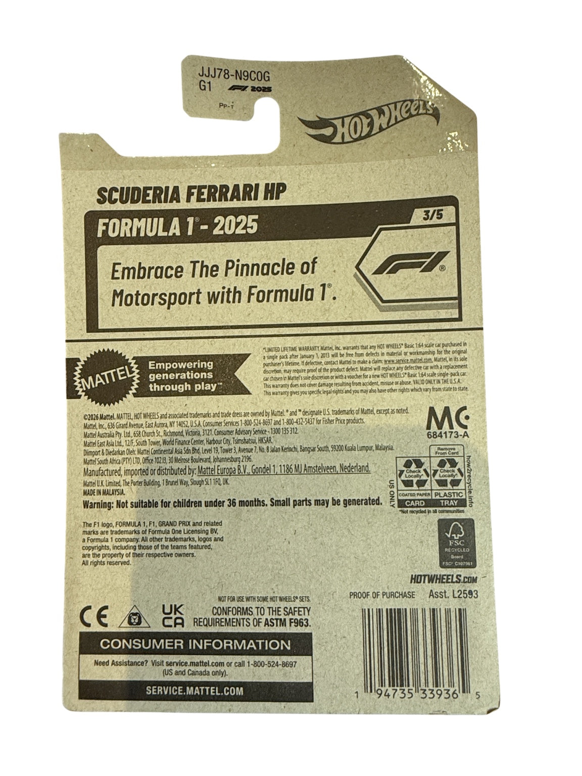 2026 Hot Wheels Scuderia Ferrari HP Formula 1 120/250 back card