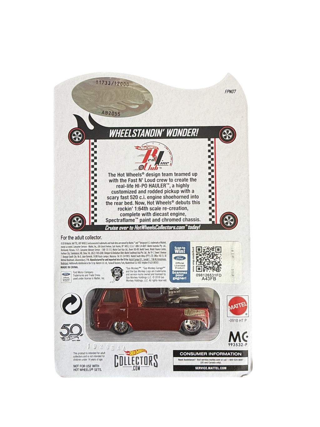 2018 Hot Wheels RLC Hi-Po Hauler FPN07 back card 11733 of 12000