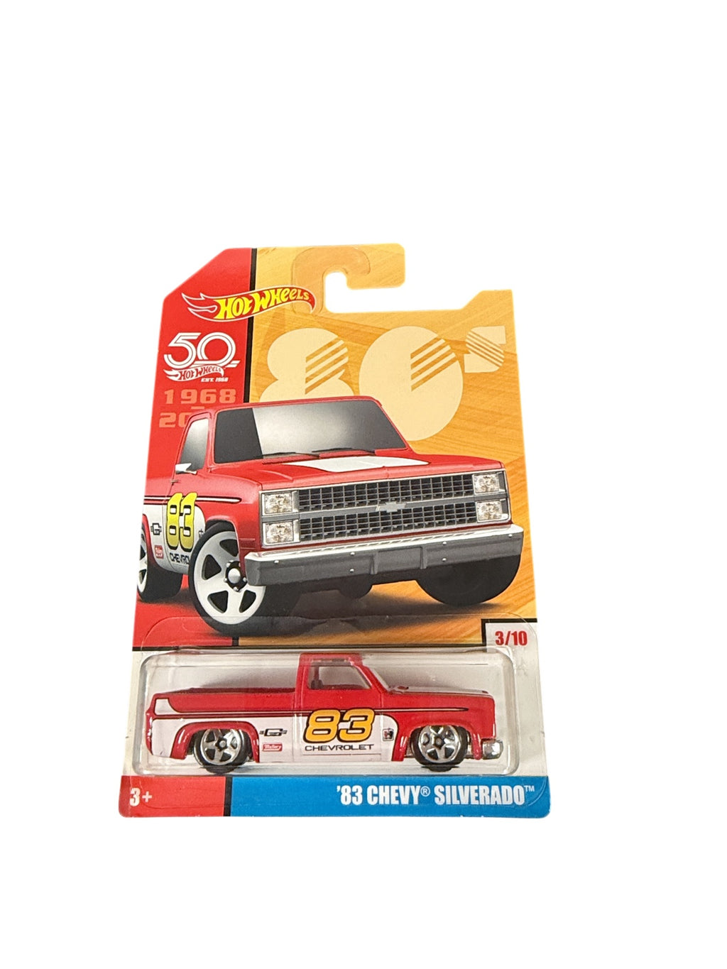 2018 Hot Wheels 50th Anniversary 83 Chevy Silverado 3 of 10 red white front