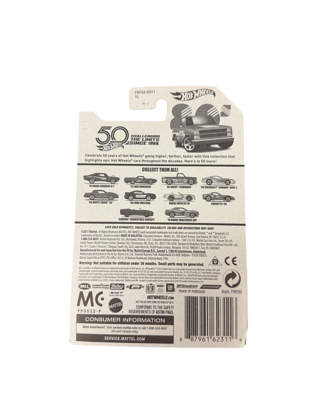2018 Hot Wheels 50th Anniversary 83 Chevy Silverado FRF34 card back
