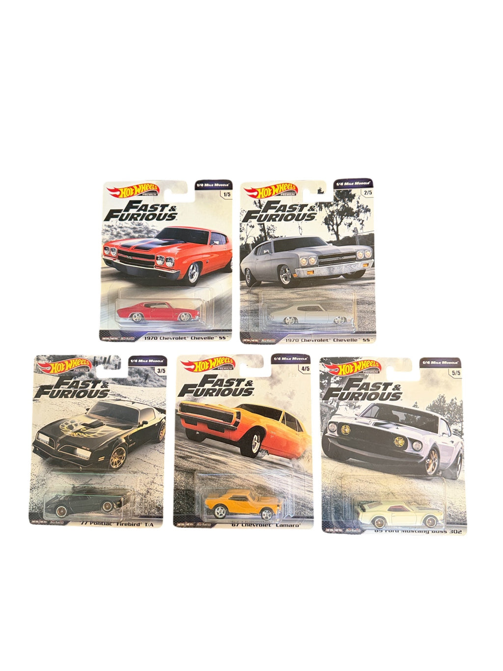2019 Hot Wheels Fast & Furious Quarter Mile Muscle complete set of five front
