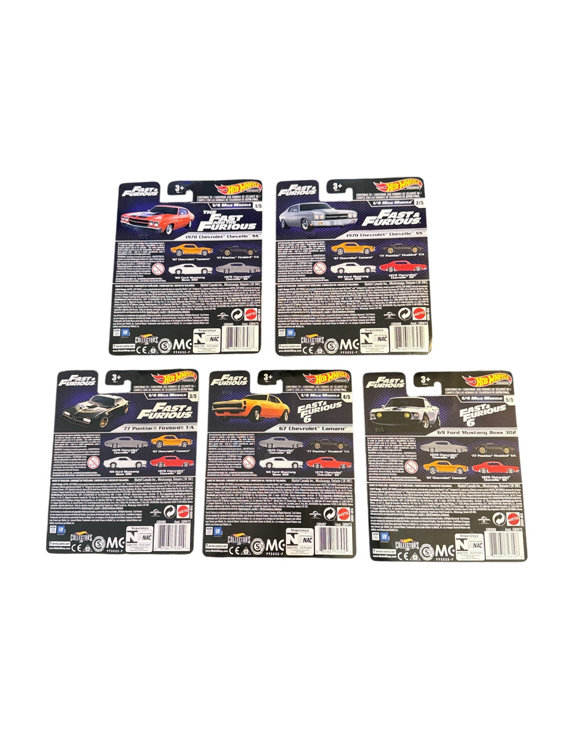 2019 Hot Wheels Fast & Furious Quarter Mile Muscle complete set of five back