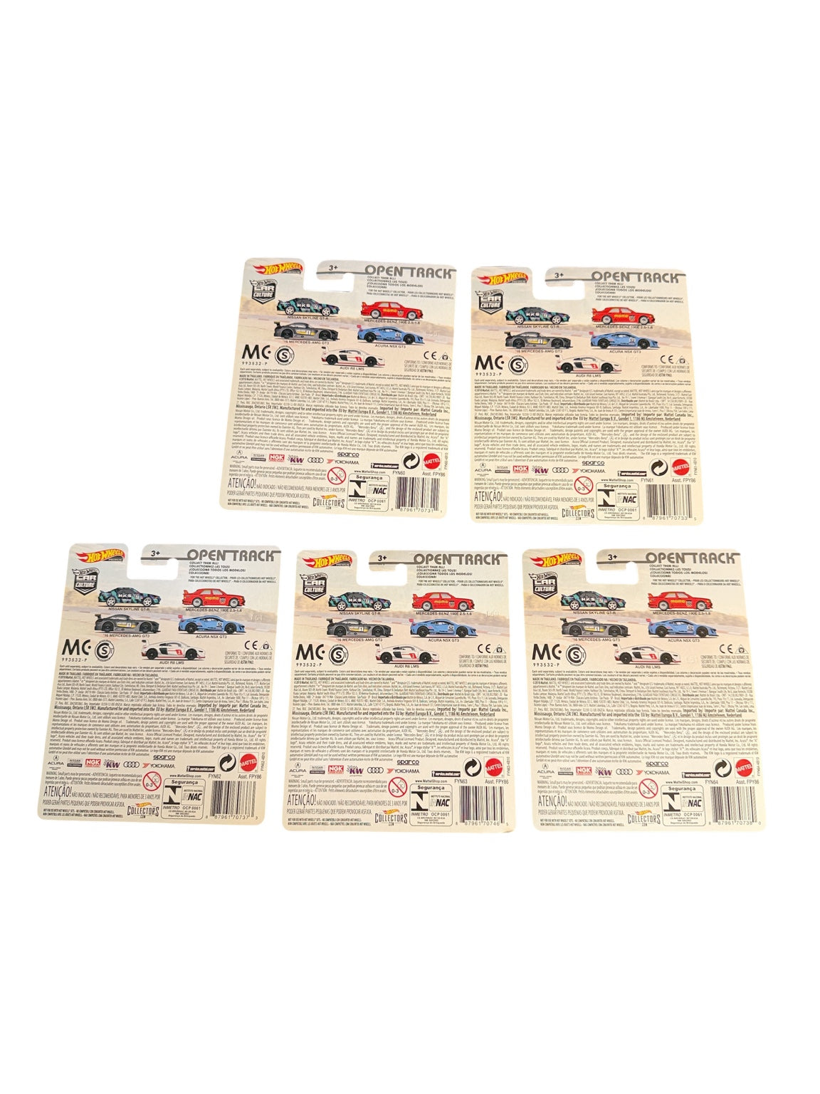 Hot Wheels Premium Open Track complete set of five, card backs