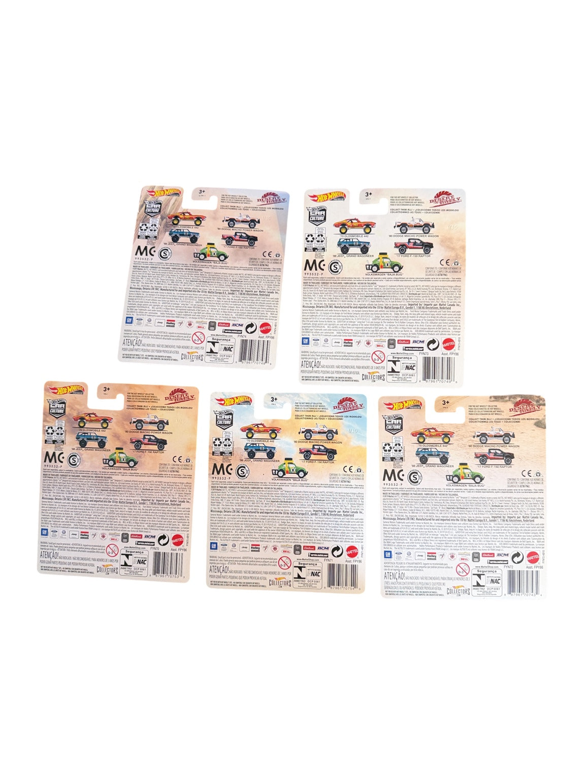 2019 Hot Wheels Desert Rally five-car set card backs