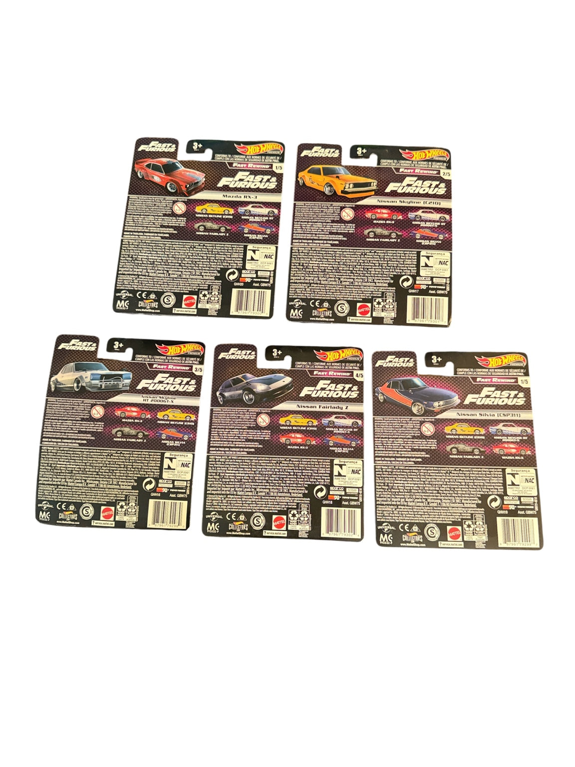 2019 Hot Wheels Fast and Furious Fast Rewind five original card backs