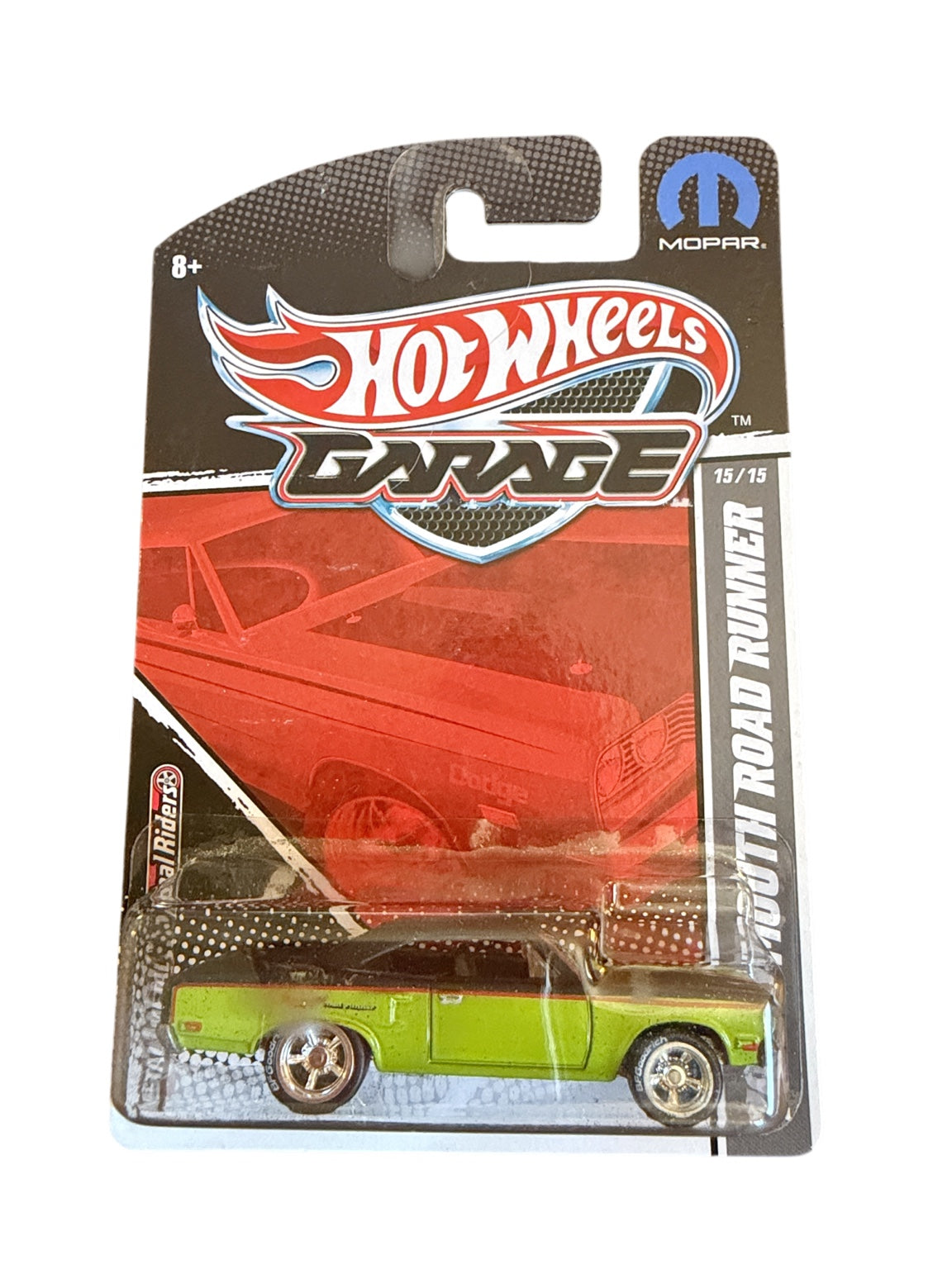 2011 Hot Wheels Garage Mopar 70 Plymouth Road Runner T8322 15/15 lime green black roof front packaging